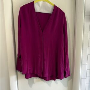 Eileen Fisher Women’s V-Neck Long Sleeve Blouse in Magenta